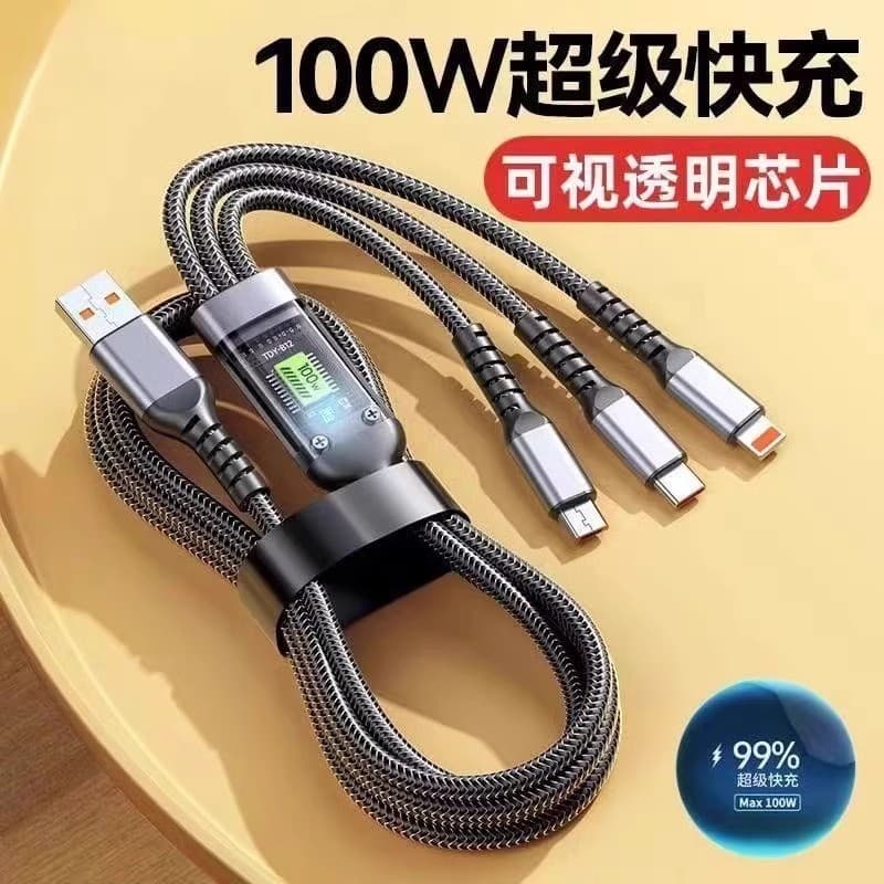 Novo estilo 100w Um para três cabos de dados de carga rápida para carro três em um com carga Super Flash leve adequado p