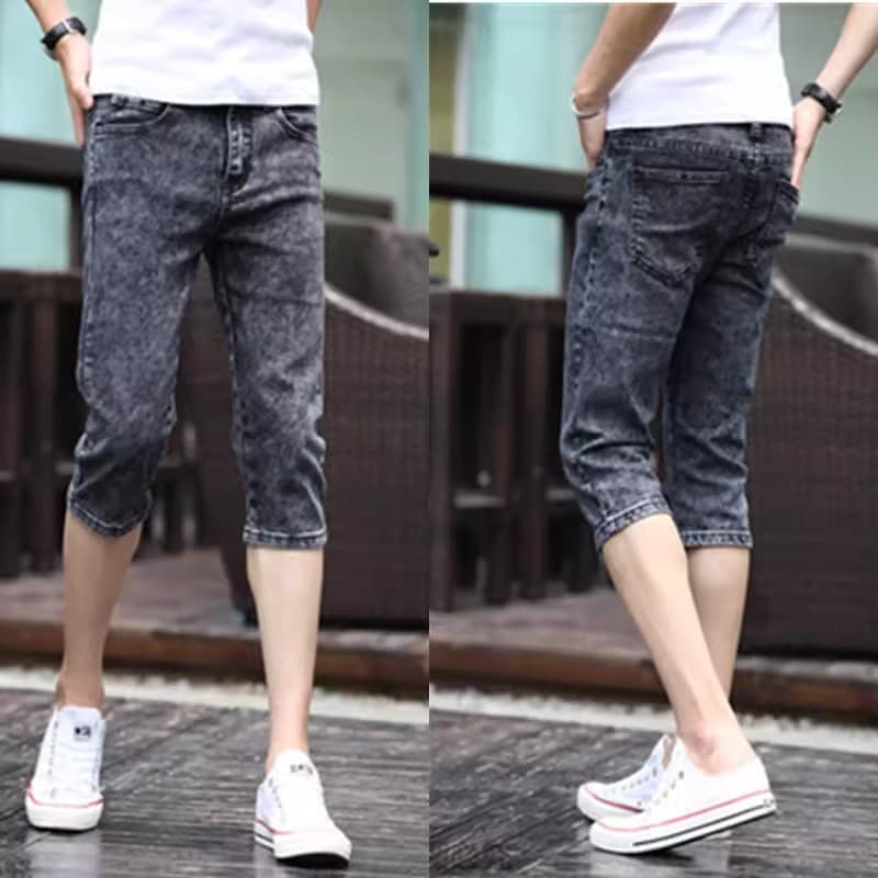 Verão estilo fino 7-corte Jeans masculino versão coreana magro-ajuste Casual Street Wear calças magras bonito estirament