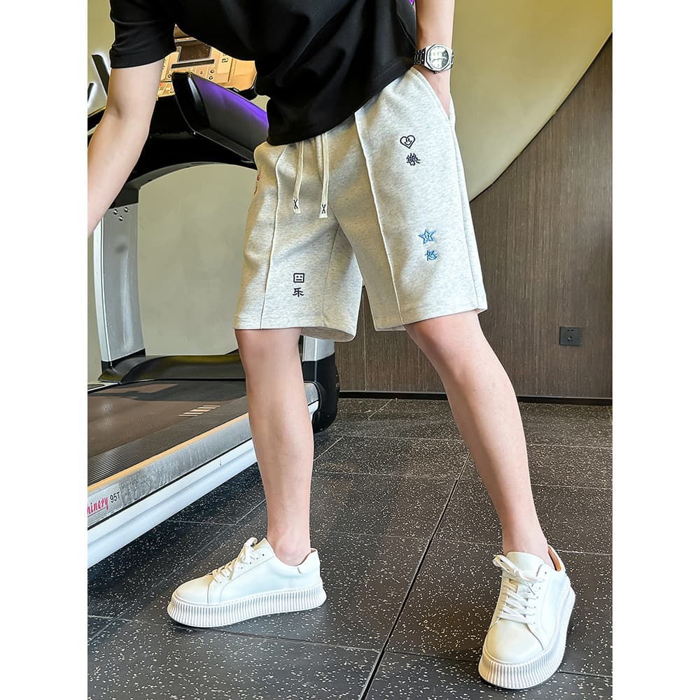 Branco cinza Shorts masculino verão exterior Wear bordado calças cortadas em linha reta calças masculinas 2025 novo esti