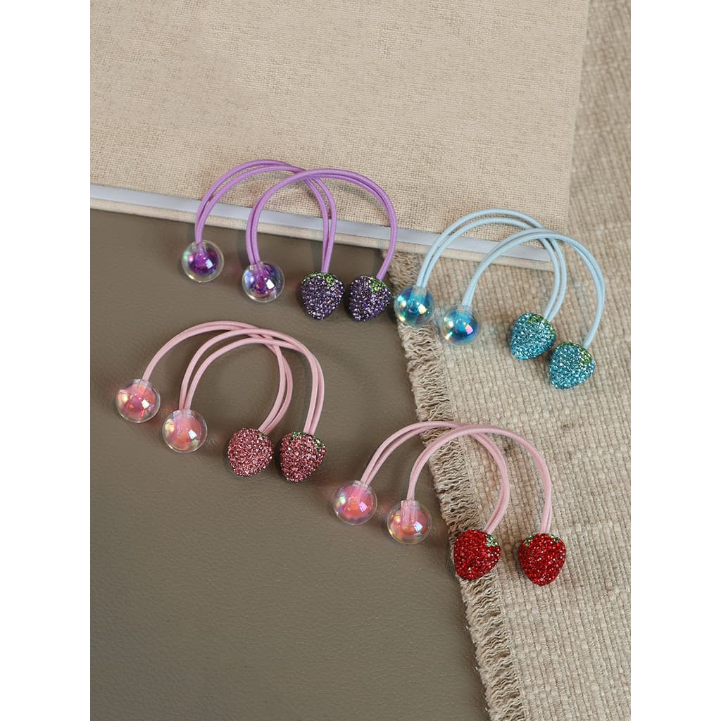 Meninas vermelho bandana feminino elástico gravata cocar strass versão coreana ano novo morango diamante corda de cabelo