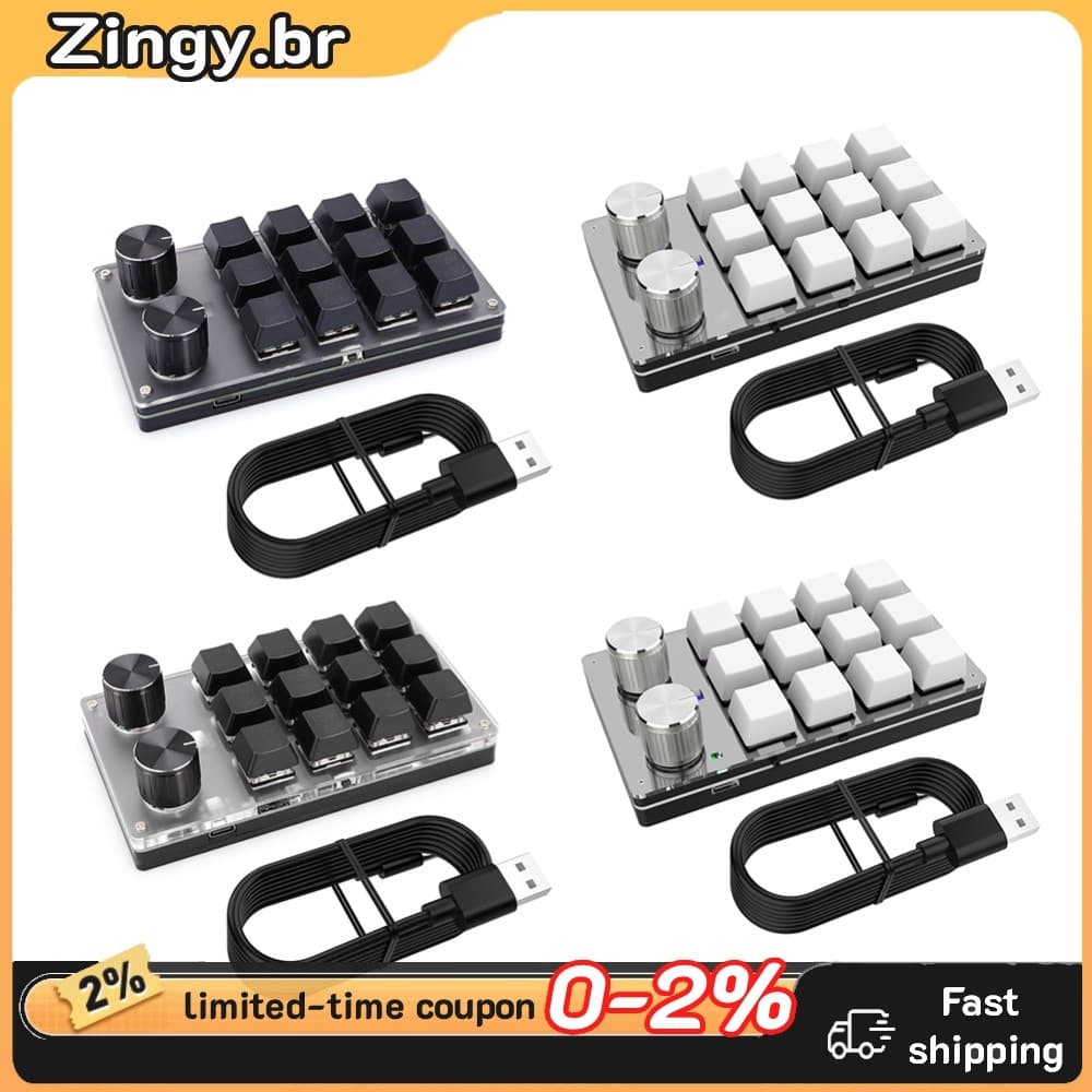 12 Teclas 2 Botões Mini Teclado Mecânico BT Interruptores Vermelhos Para Macbook PC Laptop