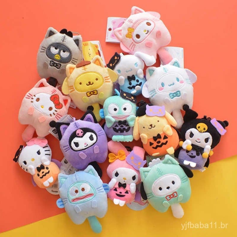 Chaveiro de pelúcia Sanrio fofo de anime, Kuromi, Melody, Hello Kitty, Hangyodon, Canela, brinquedo de pelúcia, adequado