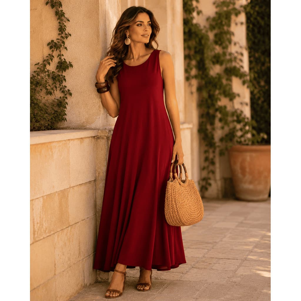 Vestido Longo Feminino Regata Sem Manga Tecido de Malha Confortável Casual Elegante - 506