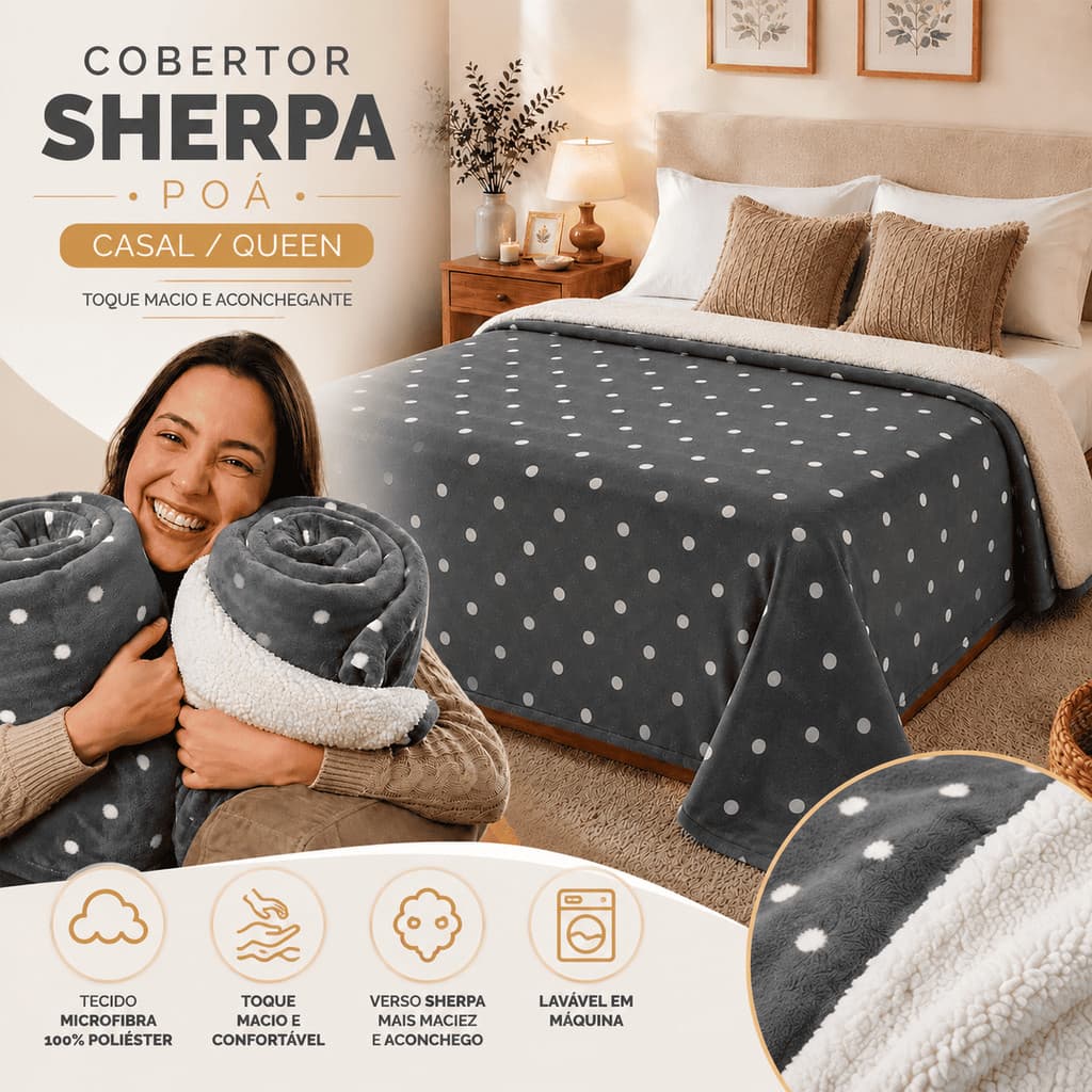 Cobertor Sherpa Casal Queen Edredom Manta Poa Estampado