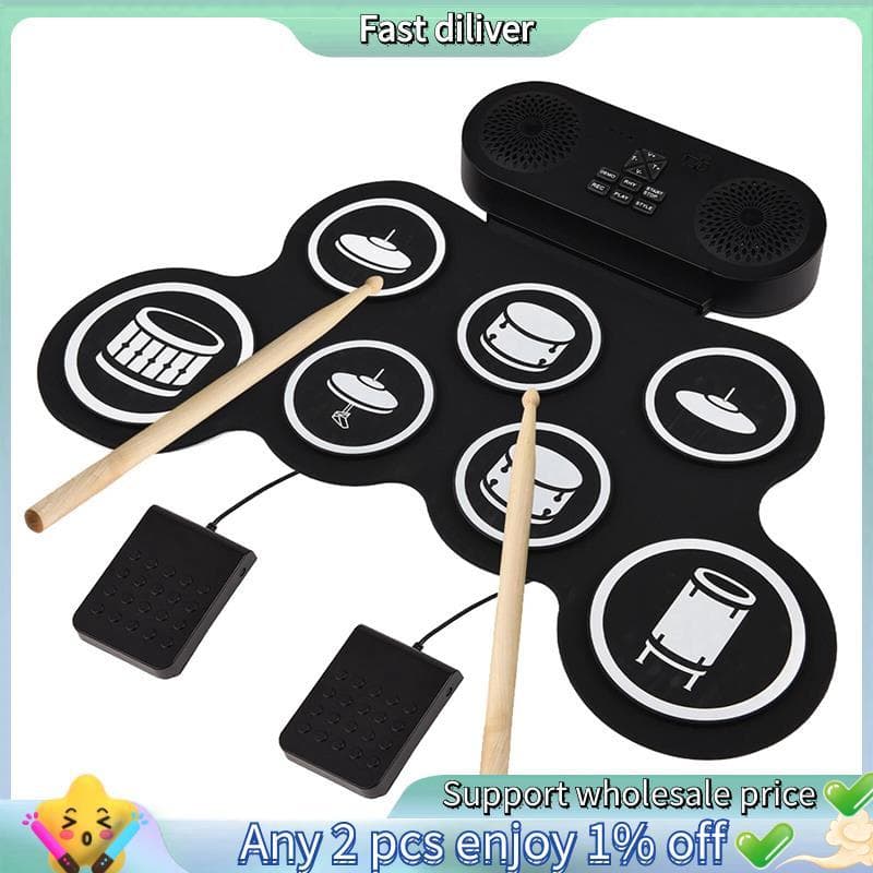 Conjunto De Tambor Elétrico Com Baquetas E Pedais Bateria Eletrônica Para Crianças Menino Presente Portátil Prática Kit