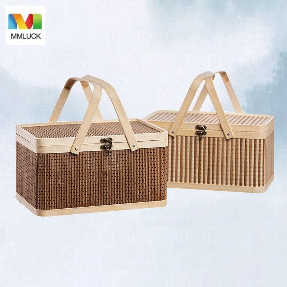 Caixa De Bolo Lunar DARBY , Cesta De Bambu Tecida Vintage , Com Tampa , Elegante , Grande Capacidade , Recipiente De Ovo