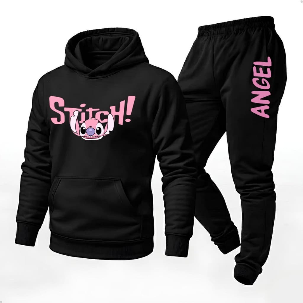 Conjunto Blusa Moletom Canguru + Calça Lançamento Moda Inverno Stitch Angel Exclusiva