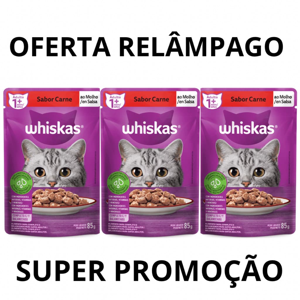 KIT 3 SACHE Ração Úmida Whiskas Sabor Carne ao Molho para Gatos Adultos super promoção