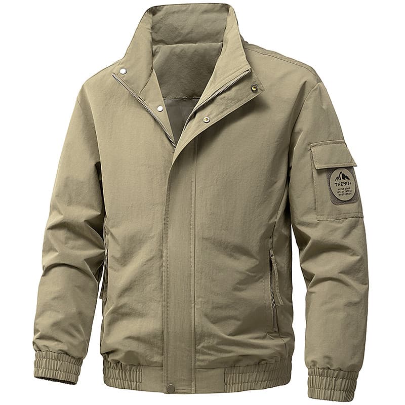 Jaqueta Bomber Masculina Com Gola Elástica E Bainha Vários Bolsos Logotipo À Prova De Vento Casual W