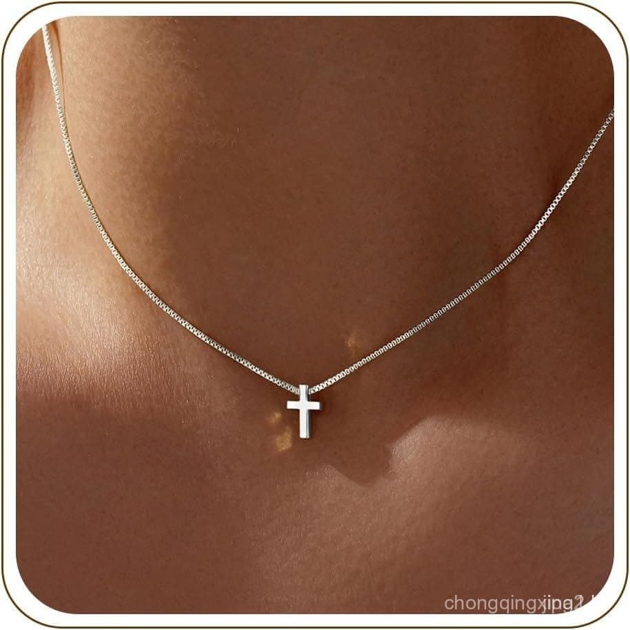 Colar de Cruz Poxtex para Mulheres e Adolescentes, Exquisito Colar de Cruz Banhado a Ouro 14K e Prata, Não Oxidável