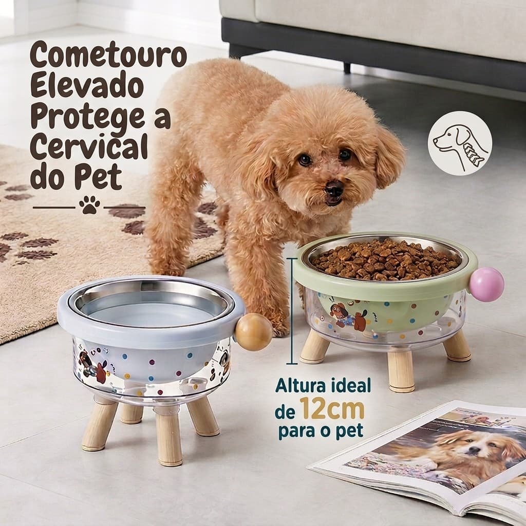 Tigela Comedouro Bebedouro Elevado Pet, Inox Removível para Cachorro e Gato, Comedouro para Cachorro e Gatos