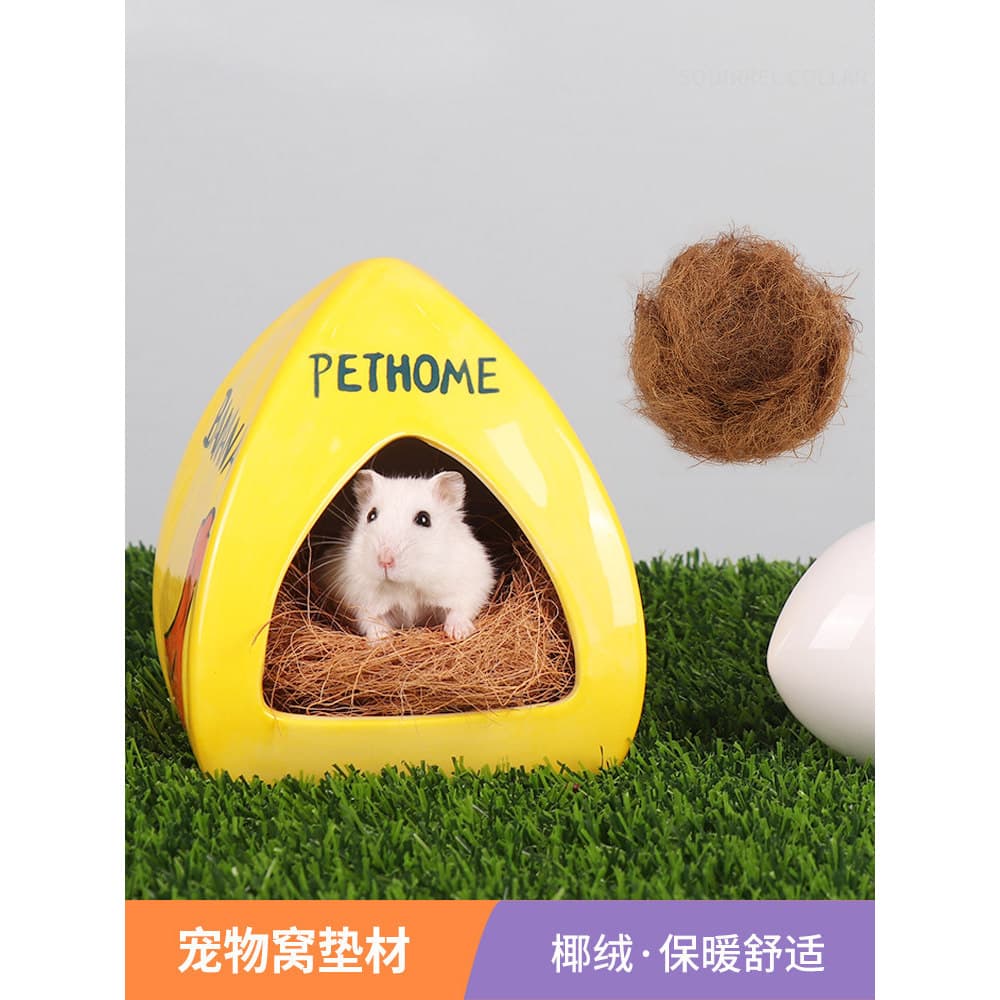 Ramo de flor rato Hamster maca coco palma desfiado ninho de pássaro coco desfiado grama papagaio maca ninho bile