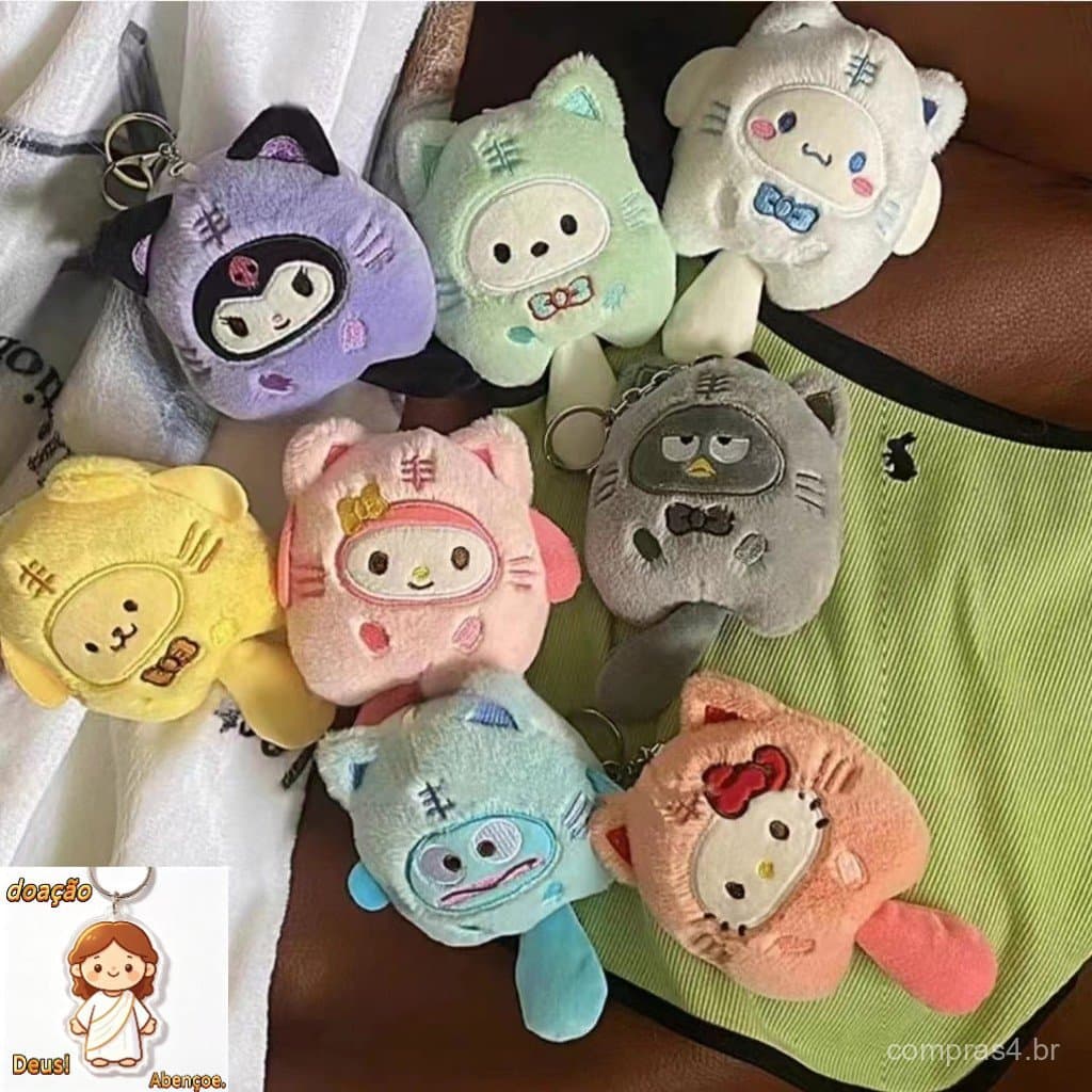 Ins Cartoon Sanrio Cross-dressing Kitty Melody Fortune Cat Feio Bonito Palhaço Peixe Bolsa Charme Bonecas