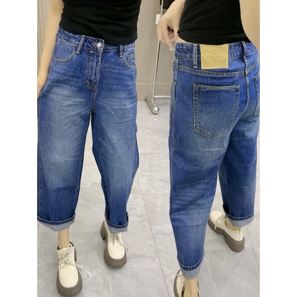 Tamanho grande Retro lavado Jeans retos feminino primavera novo estilo pequeno gordura mm capa gordura mais magro olhar