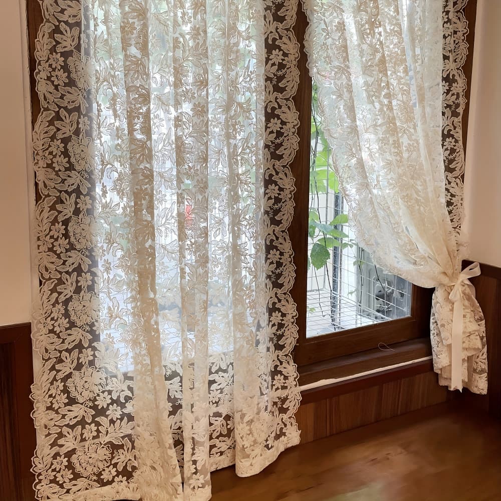 Decoração da sala de estar francês Retro estilo nórdico renda bordado gaze cortina transparente porta cortina quarto dec