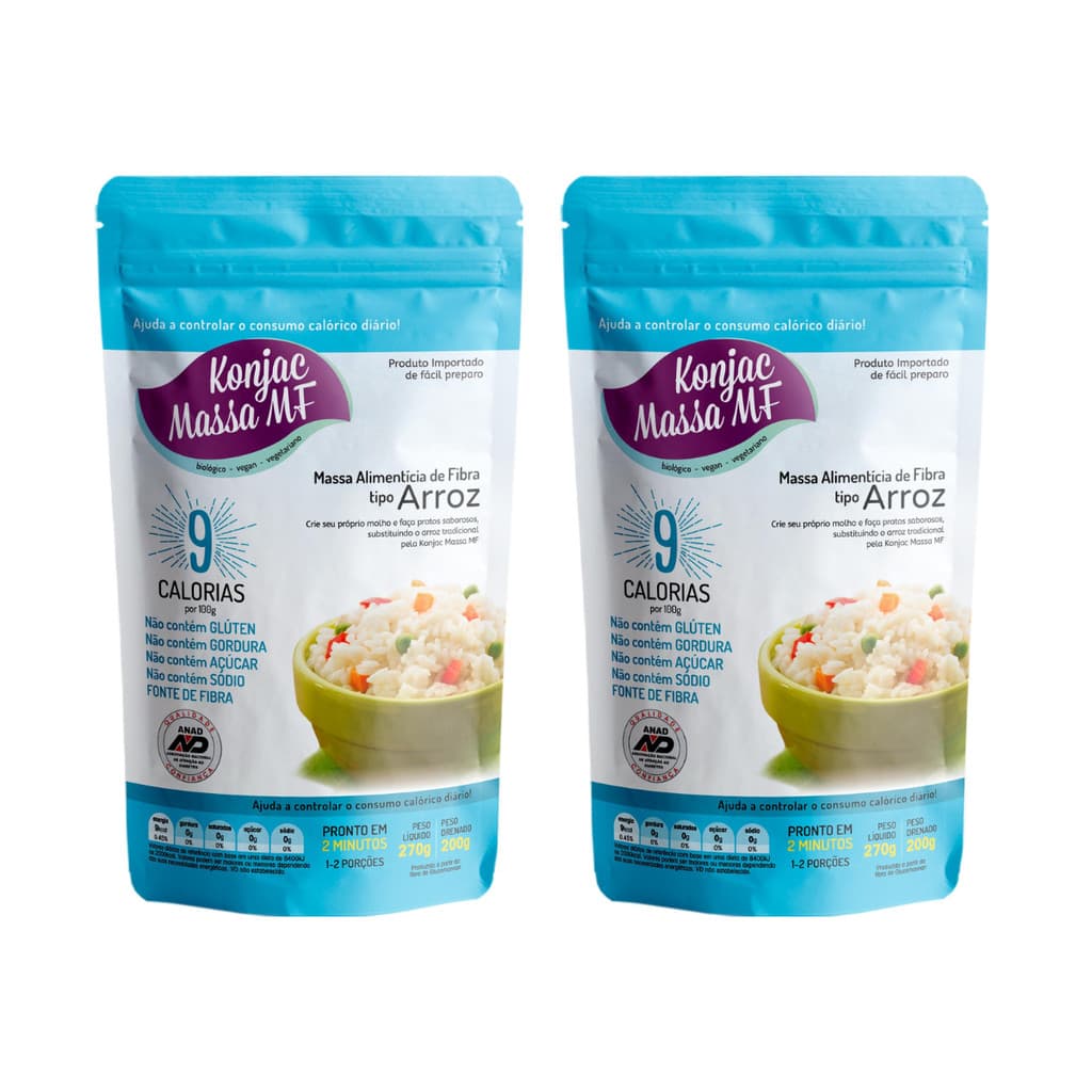 Kit 2 Arroz Konjac Massa Sem Glúten 540g Vegana Apenas 9 calorias