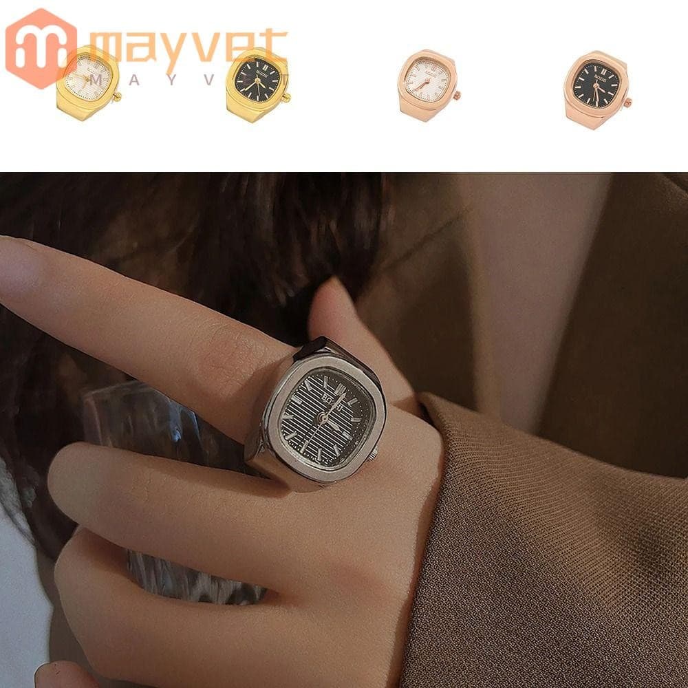 Relógio Com Anel De Dedo MAYVET , Quadrado Simples Casal , Mini De Quartzo Vintage Ajustável , Masculino E Feminino