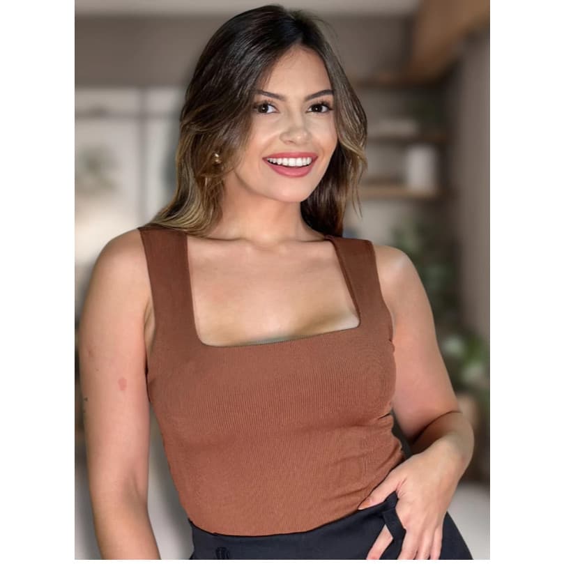 Blusa Regata Ribana feminina Plus Size Verão canelada  Decote Quadrado moda casual