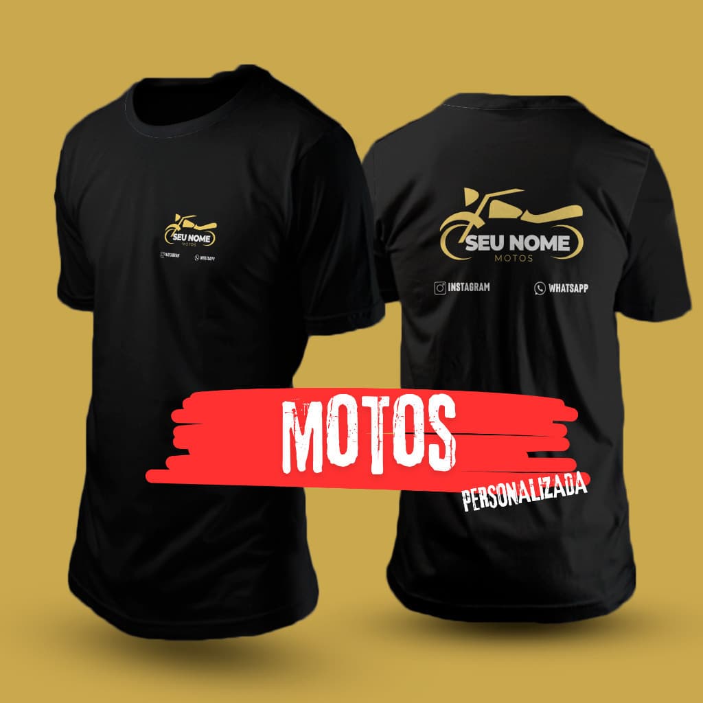 Camiseta Personalizada para Motos – Uniforme com Nome e Logo em Algodão Preto Estampa Frente e Verso