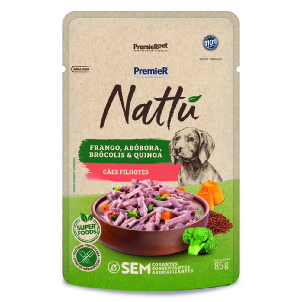 Ração Umida Premier Sache Caes Nattu Filhote Frango 85Gr