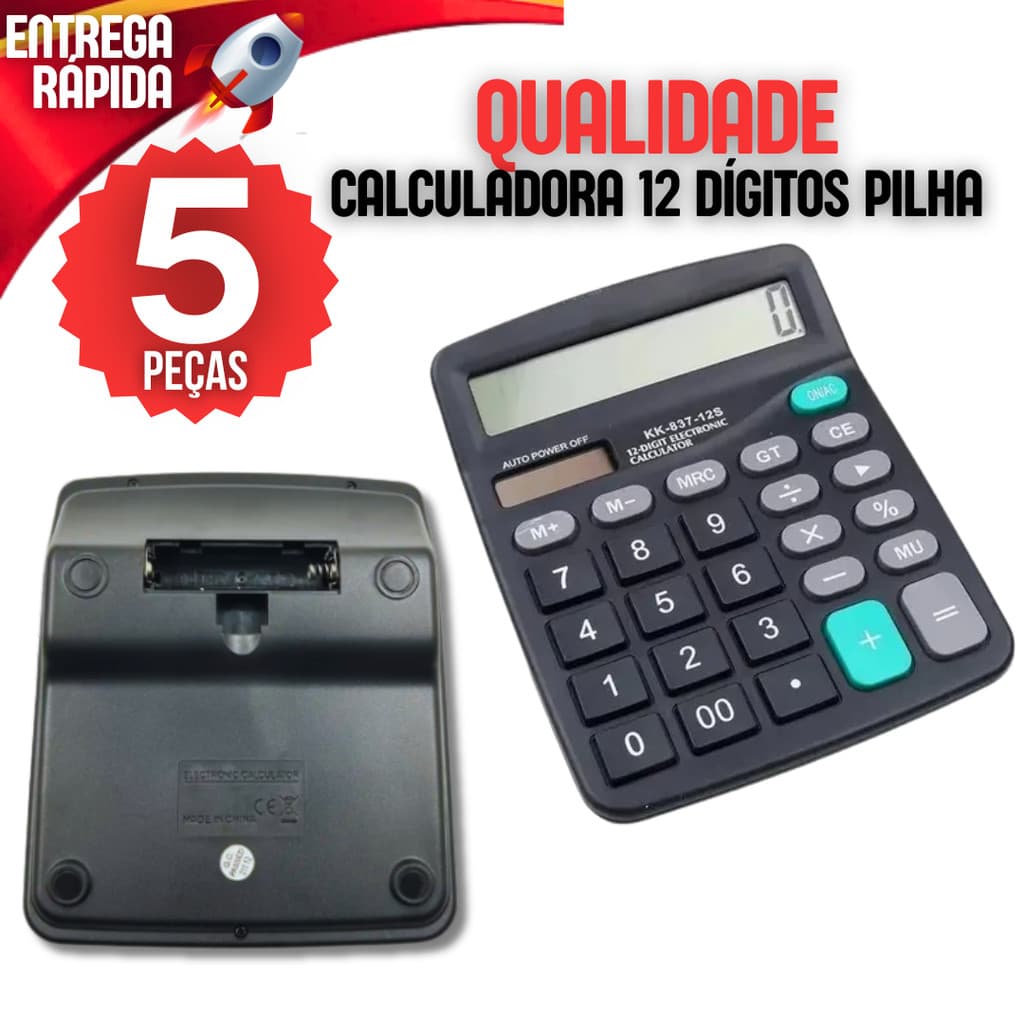 Kit 5 Calculadora de Mão Eletrônica Digital Mesa Escritório 12 Digitos 837B Calculadora Conta