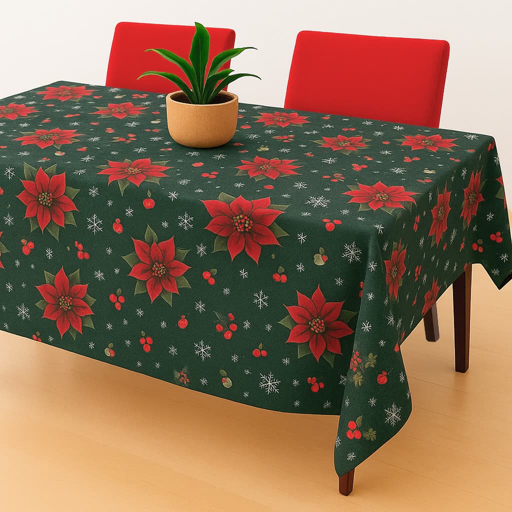 Kit Natal Toalha de Mesa Oxford Estampada com Capas para Cadeira 2 a 8 Lugares Decoração Ceia Jantar