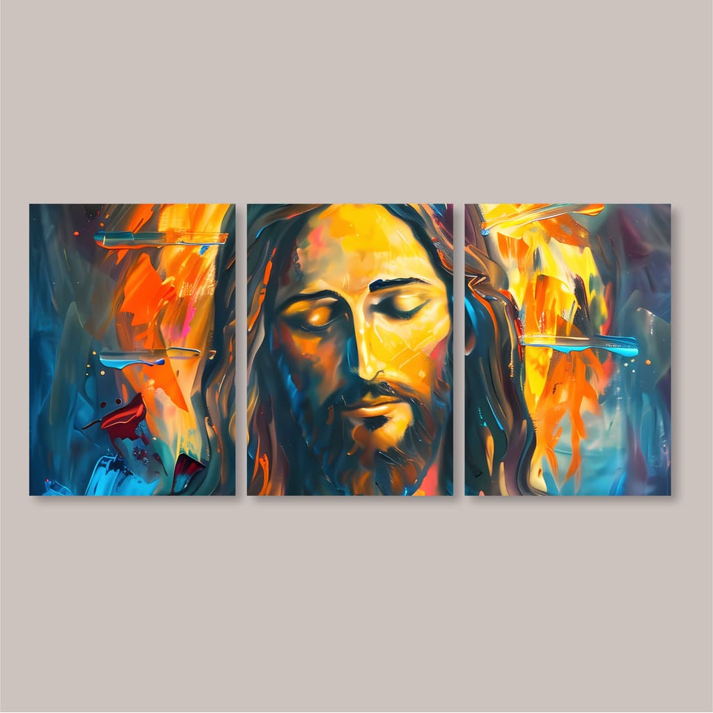 Quadros Decorativos Religioso Sala Quarto Jesus Cristo Leão de Judá Kit 3 Quadros Conjunto