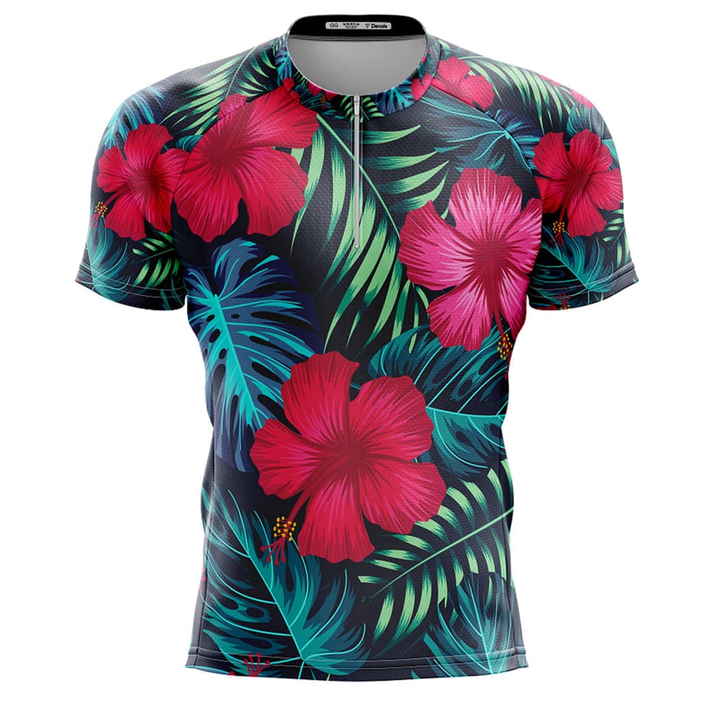 Camisa Ciclismo Floral Tropical Curta Dry Fit Bike Mtb