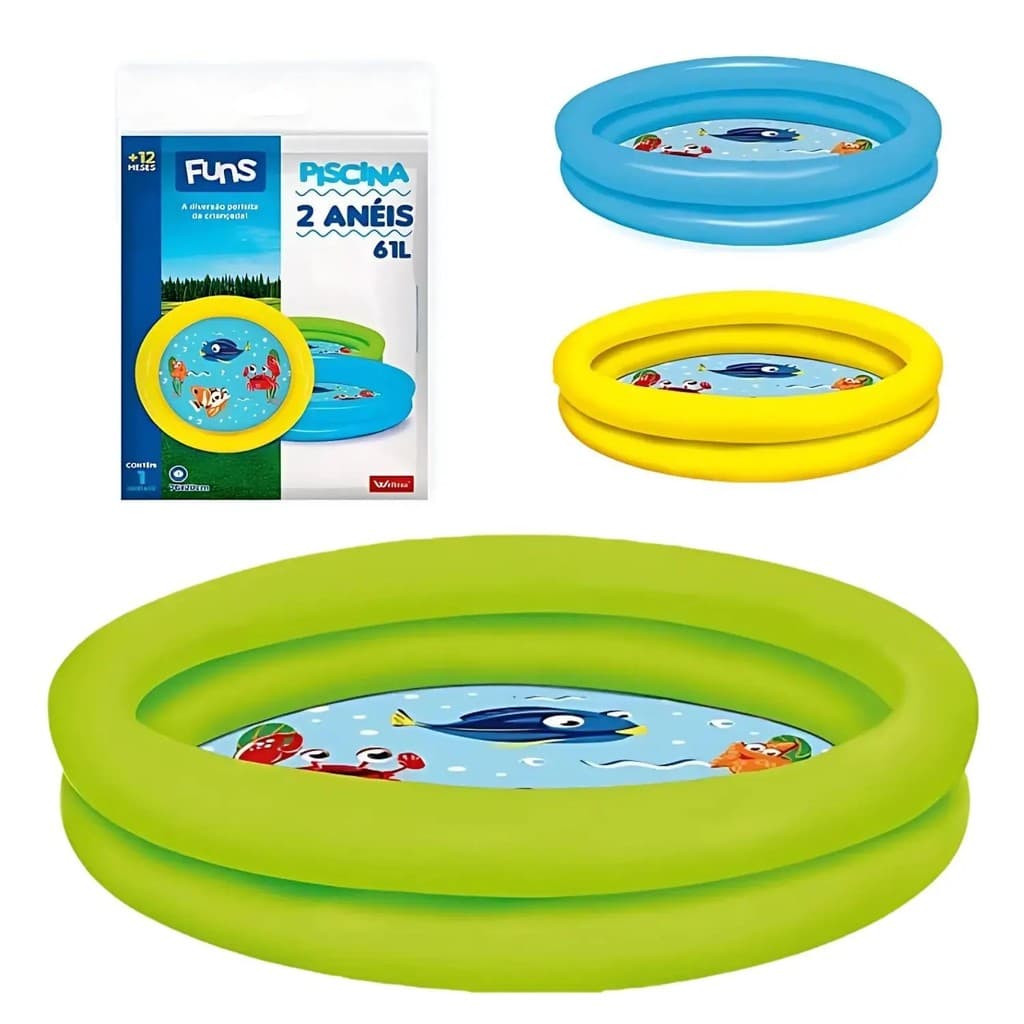 Piscina Infantil 2 Anéis Infláveis Animais Marinhos 61litros