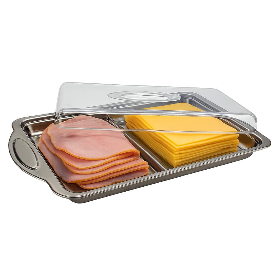 Conjunto de Porta Frios Duplo Inox Com Tampa Transparente