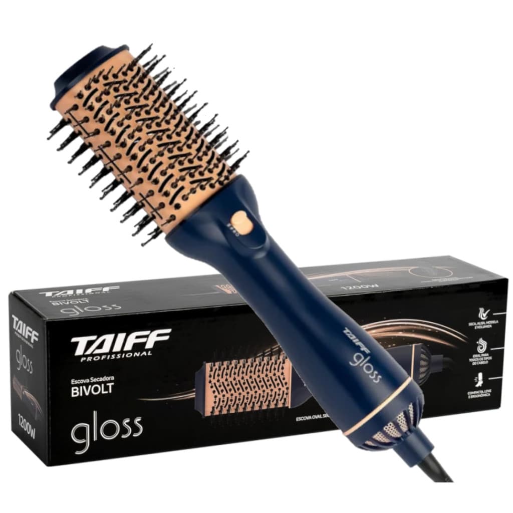 Escova Secadora Taiff Gloss Blue 1200W, 3 Níveis de Velocidade e Temperatura 180ºc Azul Bivolt