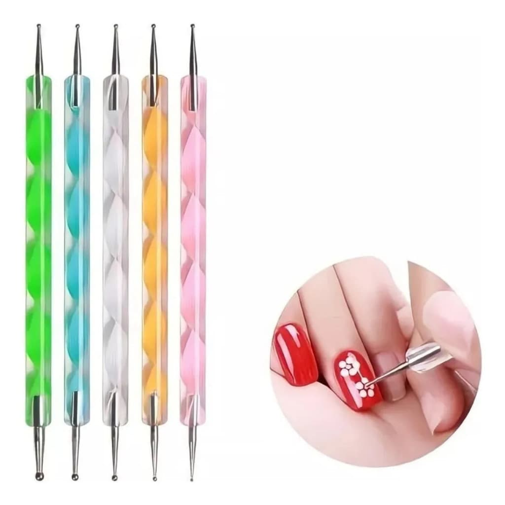 Kit 5 Boleadores Ponta Dupla Decoração De Unhas Pontilhism