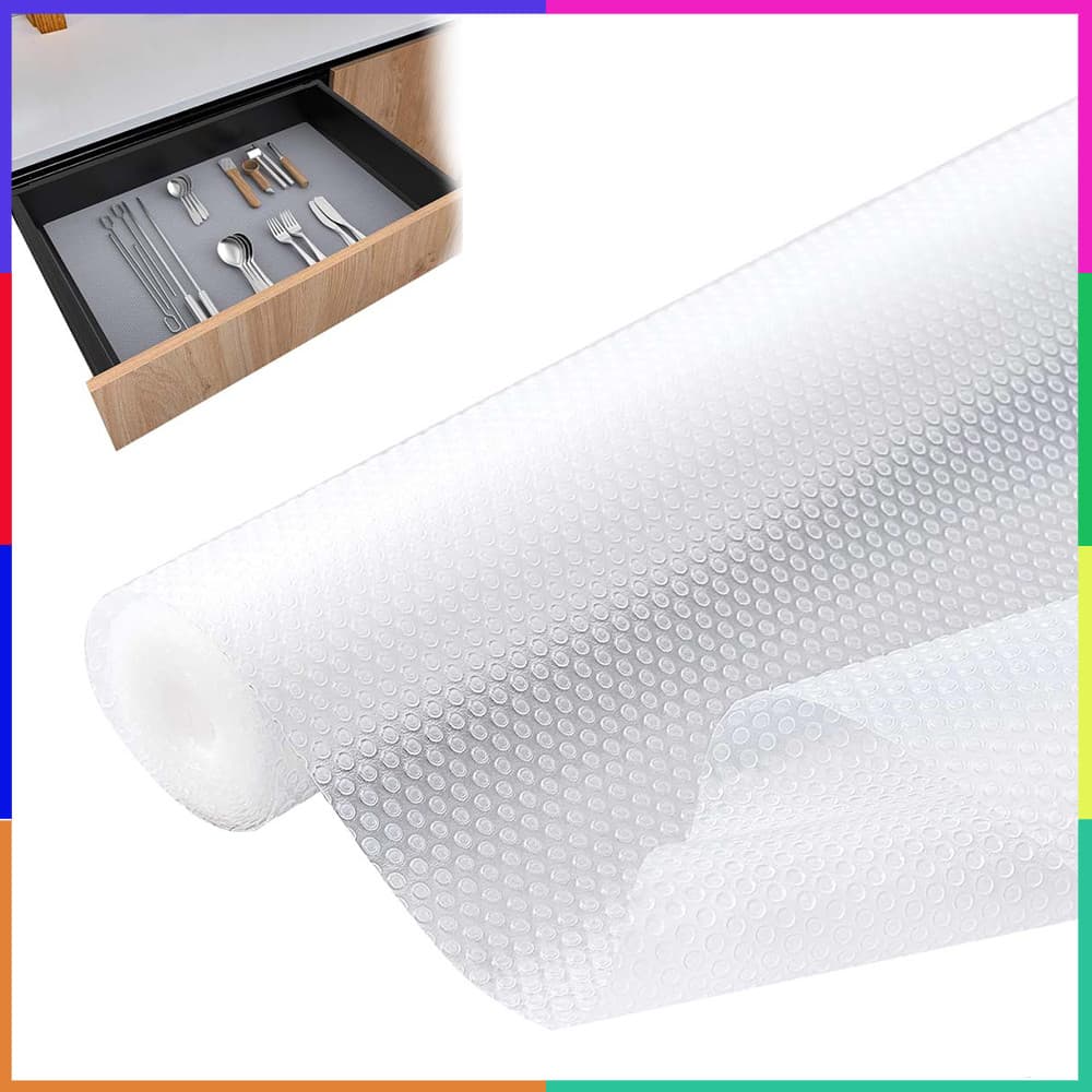 Forro Antiderrapante Para Gavetas e Armários, EVA, 500 x 45 cm, Trama Aberta, Lavável, Impermeável Para Organização