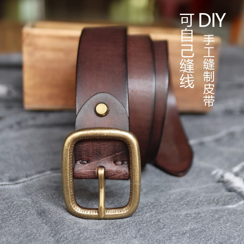 Retro artesanal presente masculino cinto Casual fivela de cobre puro Jeans cinto de couro genuíno diy faça você mesmo 03