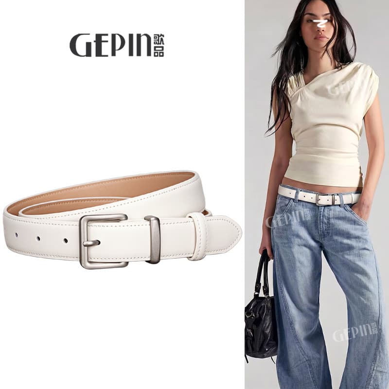 Cinto feminino de couro branco decorativo combinando Jeans nicho Design sentir 2026 novo estilo Retro pino fivela calças