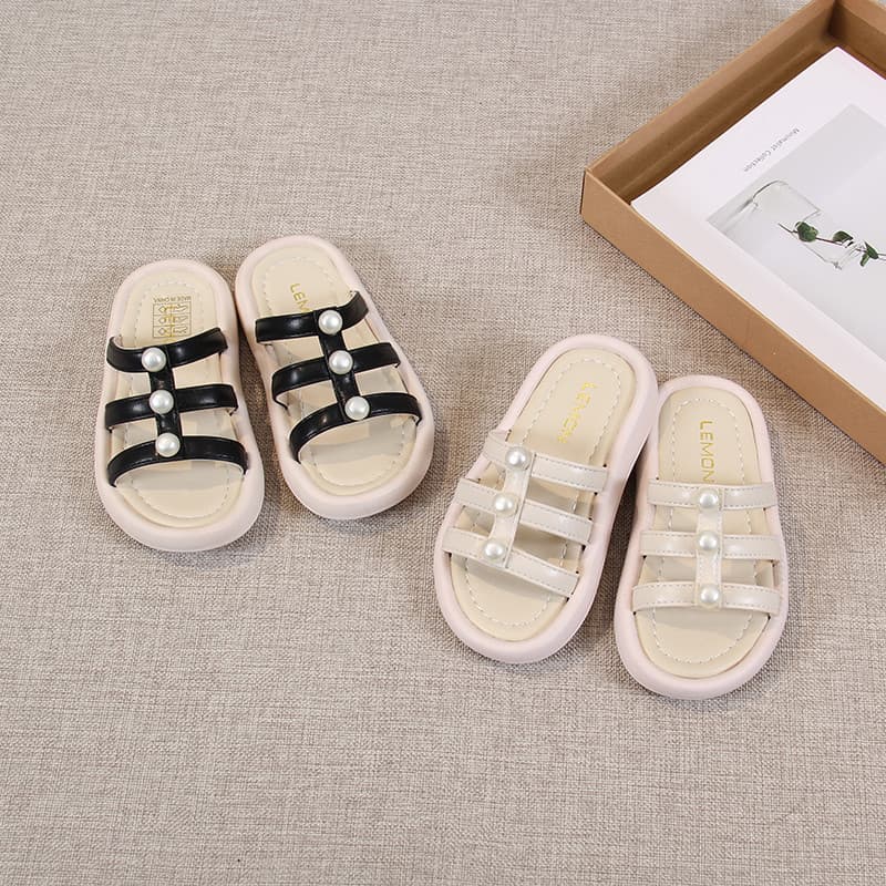 Meninas chinelos 2025 verão novo estilo meninas pérola princesa sapatos crianças bebê antiderrapante casa Flip-Flops san