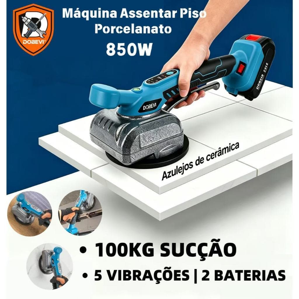 Máquina de Assentar Piso Porcelanato 850W Ventosa 100kg 5 Marchas 2 Baterias Cerâmica LION 48V