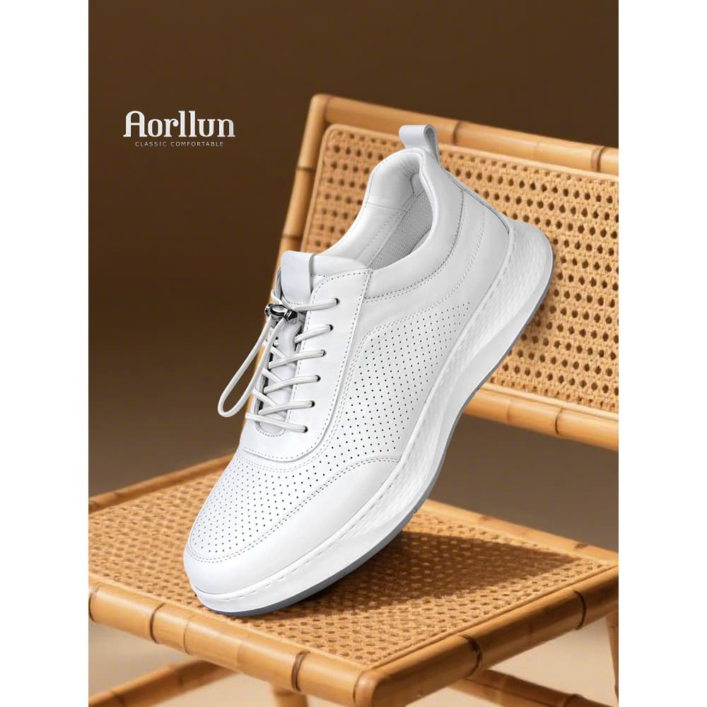 Oralen 2026 verão novo estilo sapatos brancos de couro masculino respirável leve perfurado sola macia esportes masculino