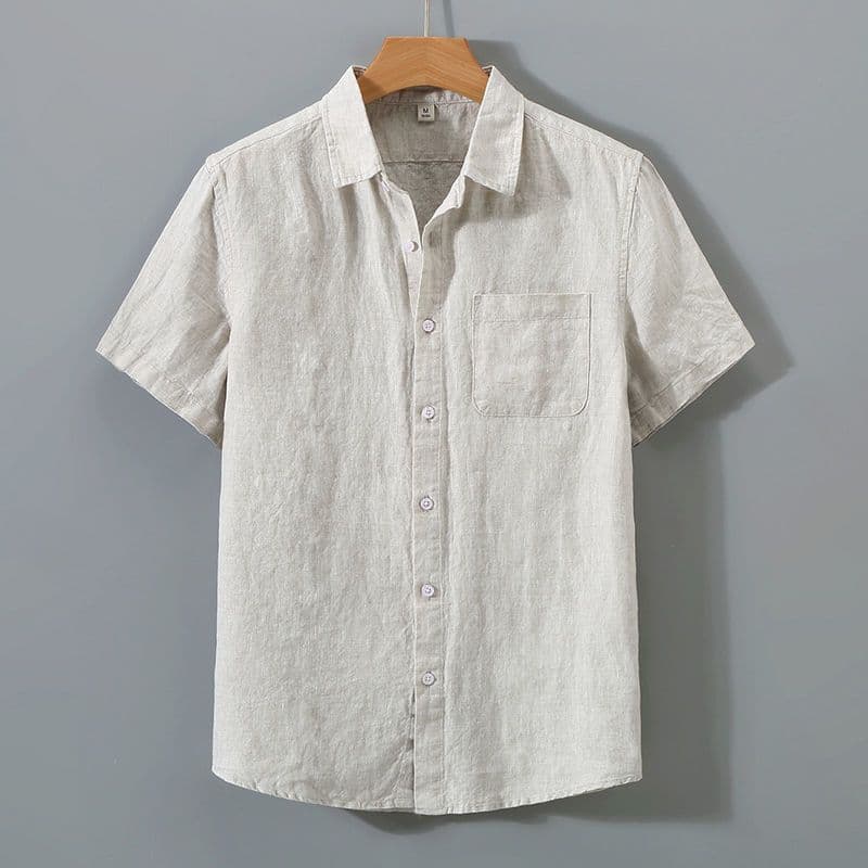Camisa de linho puro confortável masculina de manga curta roupas de linho de verão China na moda Retro Casual camisa fin