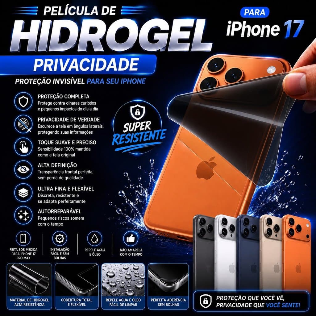 Pelicula Privacidade Iphone 17, Iphone 17 Pro, 17 Pro Max e AIR