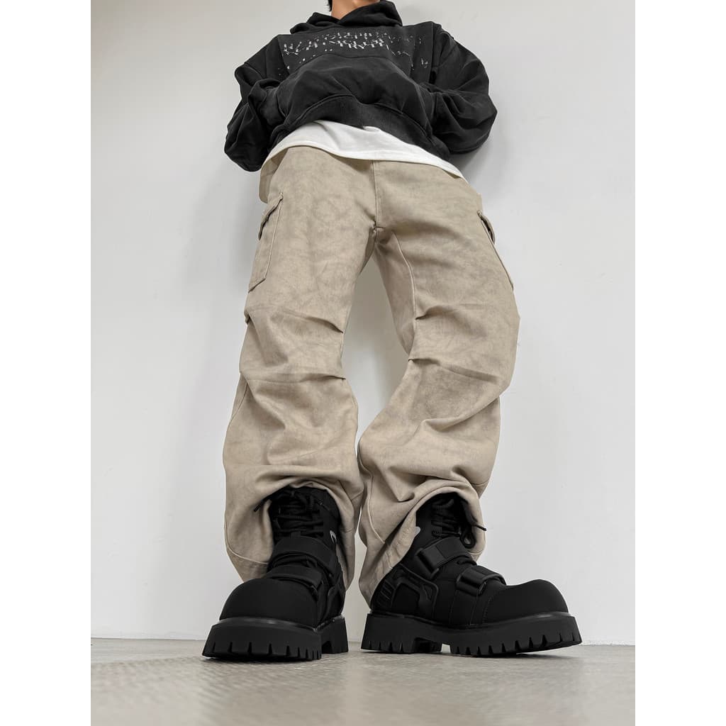 Outono novo estilo de sola grossa aumentando Velcro Martin botas homens mulheres estilo funcional casais botas de motoci