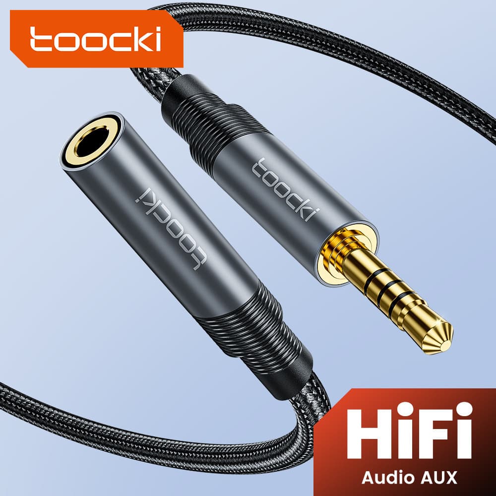 Cabo de Áudio Toocki 3.5mm Macho para Fêmea 4 Polos HIFI Som Claro Compatível com Computadores Apple e Dell Cabo de Conv