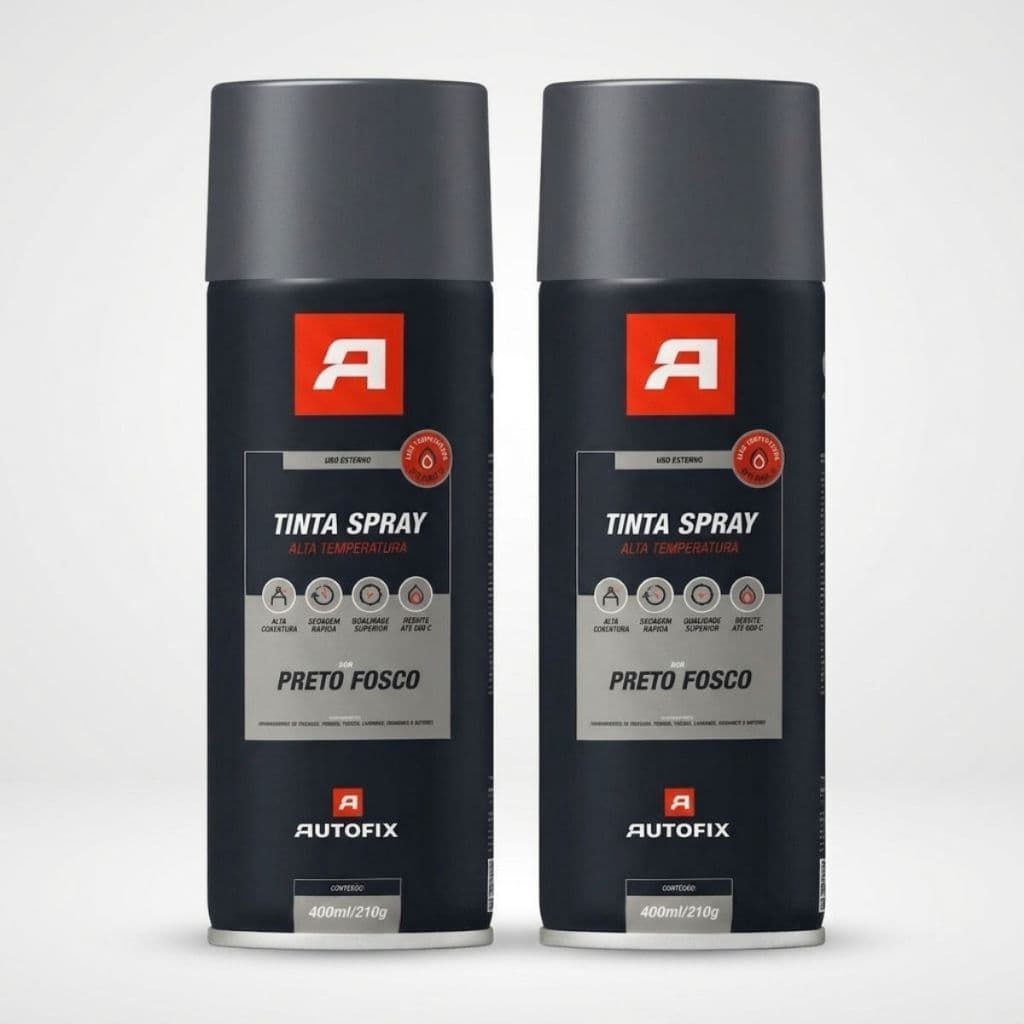 2 Tinta Spray Preto Fosco Alta Temperatura 600°C Escapamento Motor Metal Churrasqueira Automotivo