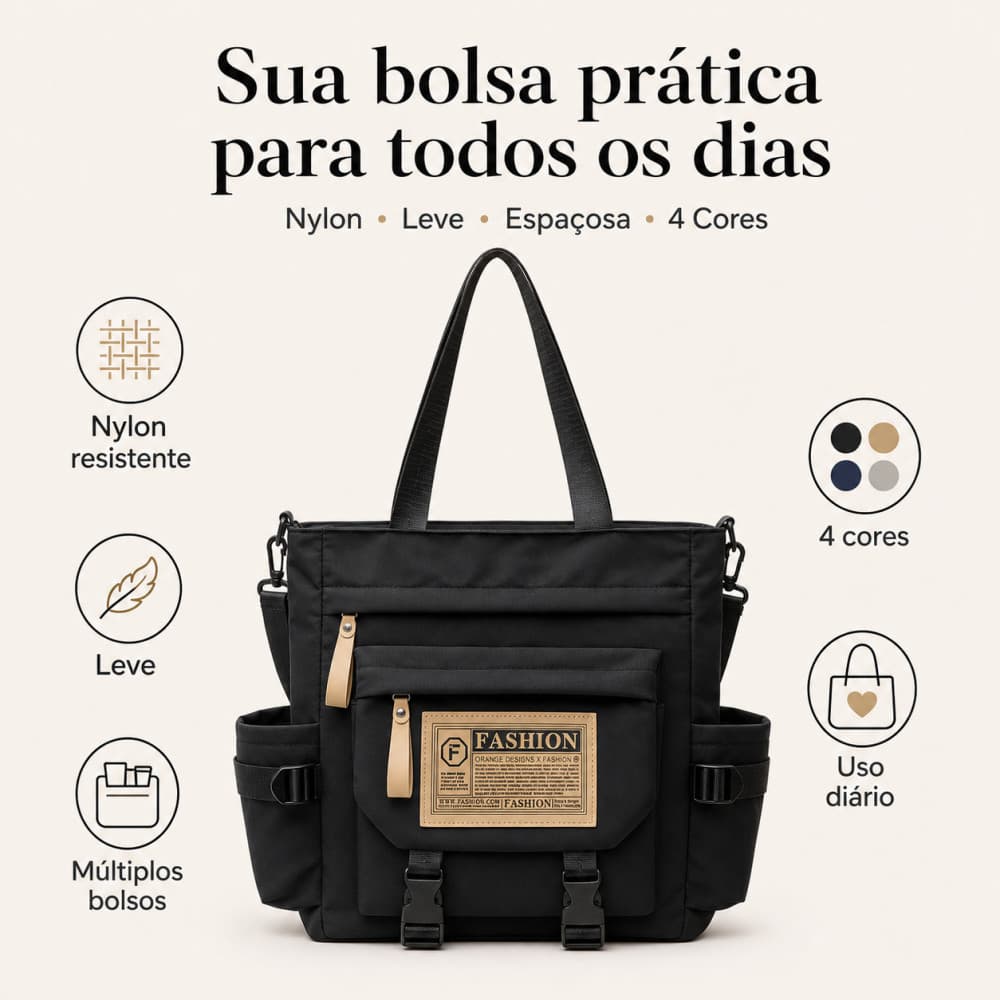 Bolsa feminina transversal  grande capacidade nylon impermeável