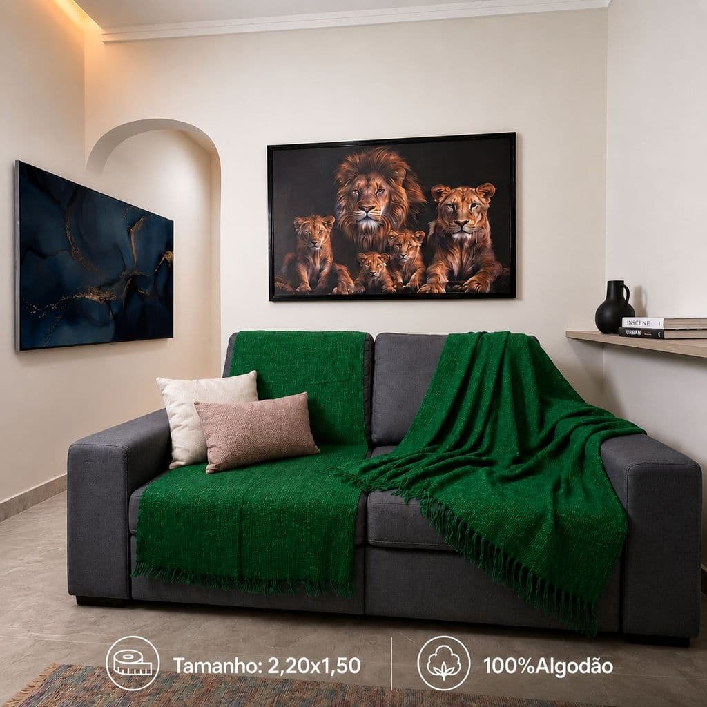 Manta Confort Solteiro 100% Algodão Decorativa Verde 2,20x1,50