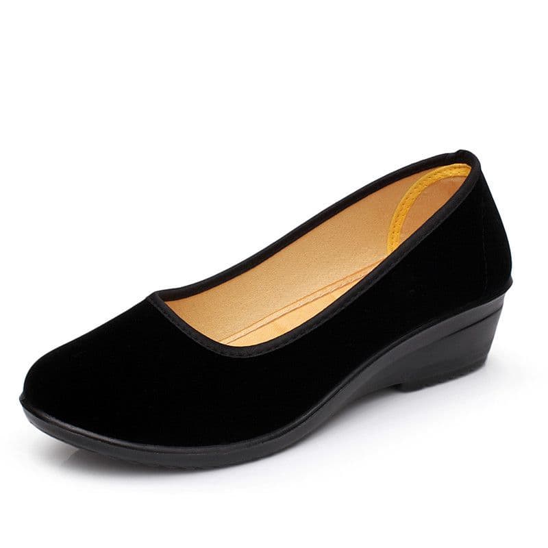 Sapatos de pano antigos de pequim, sapatos únicos femininos, salto cunha, antiderrapante, sola macia, Casual, trabalho e