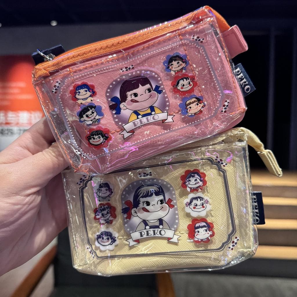 Japonês dos desenhos animados impertinente leite menina PVC dupla camada batom saco cosmético fone de ouvido mudança car