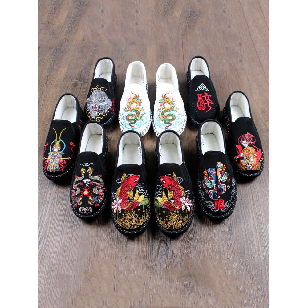 Sapatos de pano antigos de Pequim masculinos de lã de inverno com lã quente e espessada sapatos de algodão masculinos fe