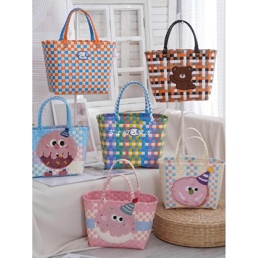 Arco-íris grade dos desenhos animados tecido bolsa dopamina cor combinando grande capacidade férias Commuter saco beira-