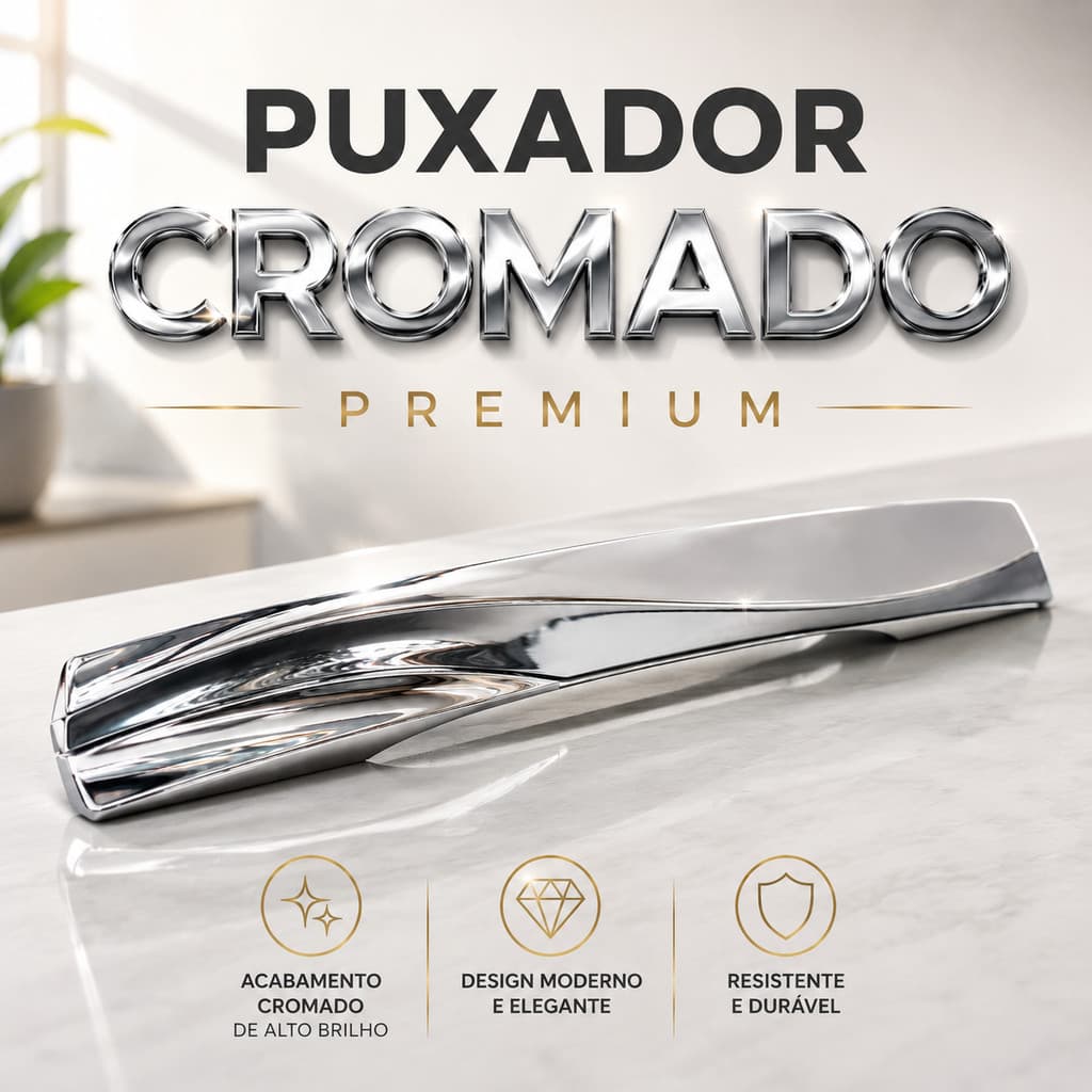 Puxador Móveis Cromado Premium Plástico Para Portas Gavetas